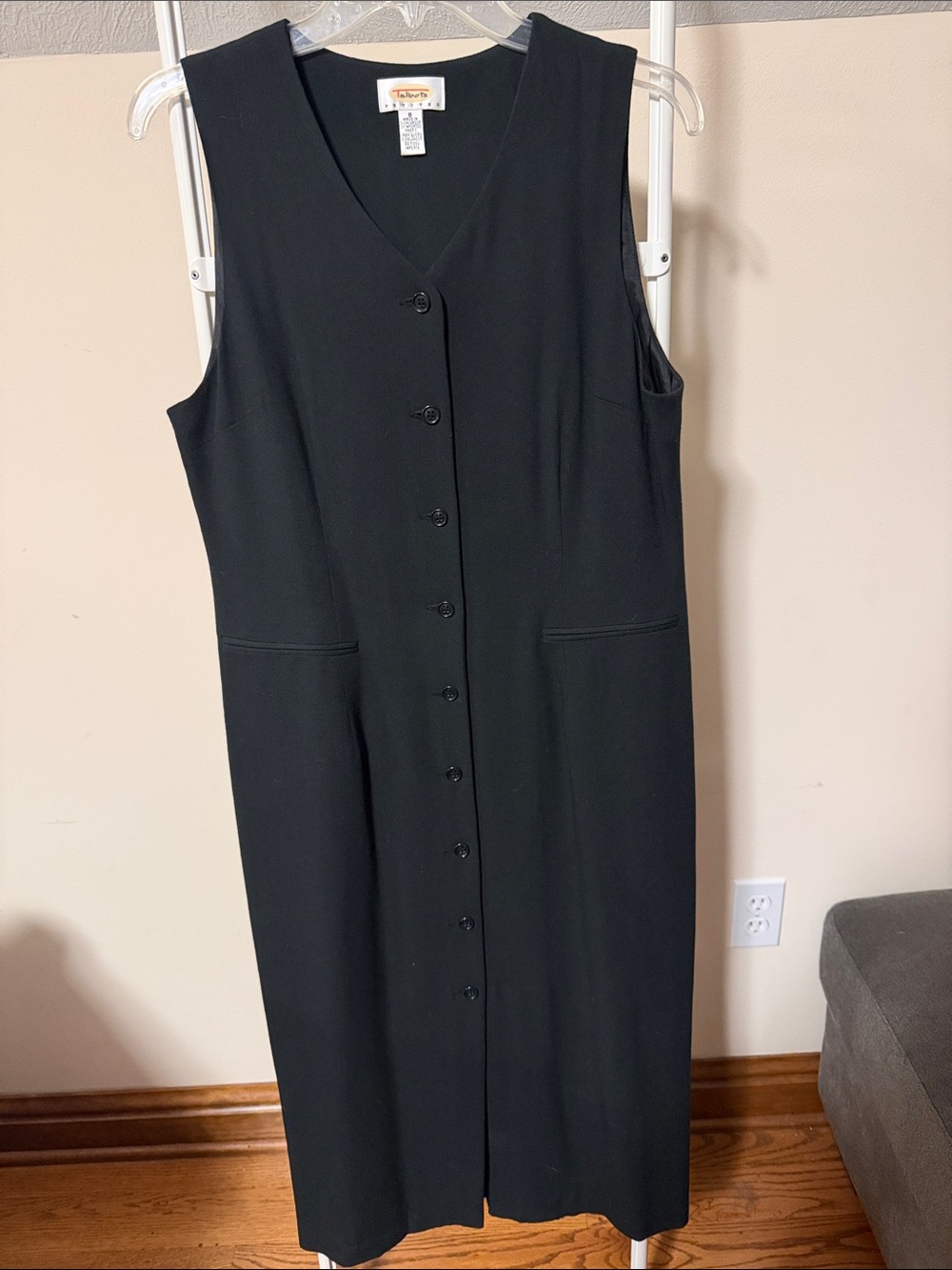 Talbots wool blend vintage button front sleeveless long jumper dress - size 8